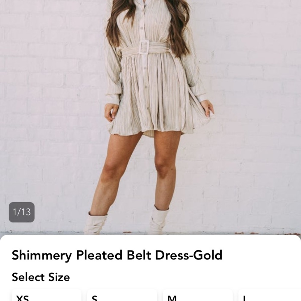 Shimmery gold dress with belt! So cute! Size L